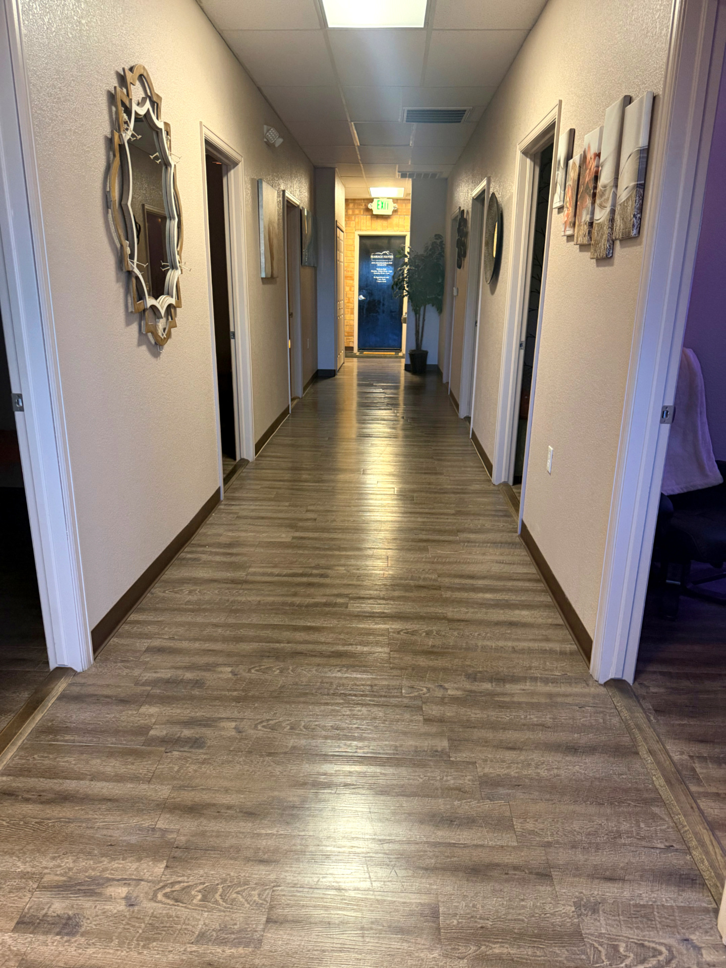 The hallway at Massage Haven leading to individual treatment rooms